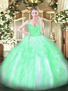 Apple Green Spaghetti Straps Neckline Ruffles Sweet 16 Quinceanera Dress Sleeveless Zipper