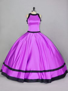 Ideal Floor Length Lilac Quinceanera Dress Scoop Sleeveless Zipper