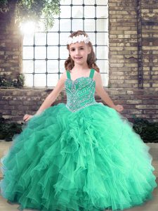 Sweet Sleeveless Lace Up Floor Length Beading and Ruffles Girls Pageant Dresses