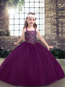 Straps Sleeveless Lace Up Girls Pageant Dresses Eggplant Purple Tulle