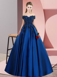 Blue Sleeveless Floor Length Lace Zipper Sweet 16 Dresses