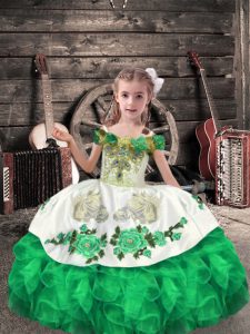 Stunning Floor Length Lace Up Child Pageant Dress Green for Wedding Party with Beading and Embroidery and Ruffles