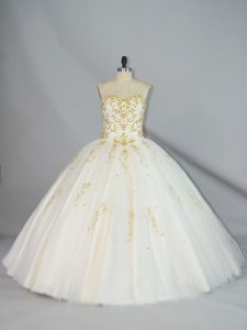 Affordable Champagne Quinceanera Gown Sweet 16 and Quinceanera with Beading Halter Top Sleeveless Lace Up