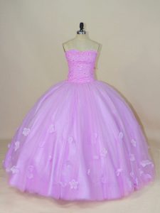 Lavender Sleeveless Tulle Lace Up Quince Ball Gowns for Sweet 16 and Quinceanera