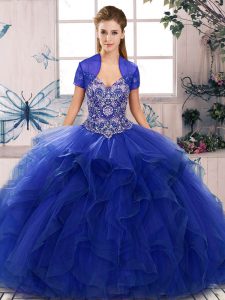 Fine Floor Length Royal Blue 15 Quinceanera Dress Off The Shoulder Sleeveless Lace Up