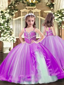 Spaghetti Straps Sleeveless Lace Up Kids Pageant Dress Purple Tulle