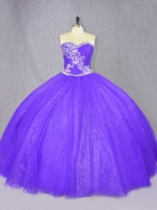 Tulle Sweetheart Sleeveless Lace Up Beading Quinceanera Dress in Purple