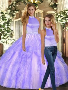 Low Price Lavender Halter Top Backless Ruffles Quinceanera Dresses Sleeveless