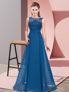 Custom Made Floor Length Empire Sleeveless Blue Dama Dress Zipper