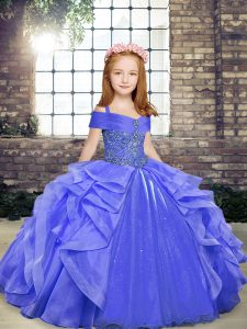 Sleeveless Lace Up Floor Length Beading and Ruffles Little Girl Pageant Gowns