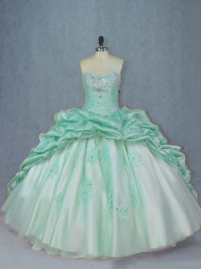 Edgy Beading and Pick Ups Quinceanera Dresses Apple Green Lace Up Sleeveless Brush Train