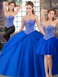 New Arrival Royal Blue Sweetheart Neckline Beading and Pick Ups Quinceanera Dress Sleeveless Lace Up