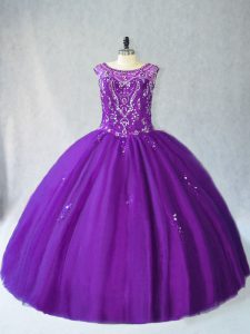 Floor Length Ball Gowns Sleeveless Purple Quinceanera Dress Lace Up