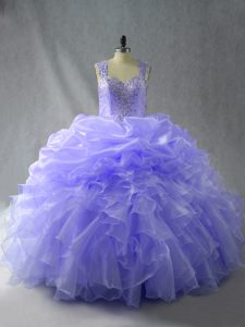 Elegant Lavender Sleeveless Beading and Ruffles Floor Length Quinceanera Gowns