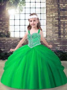 Ball Gowns Girls Pageant Dresses Straps Tulle Sleeveless Floor Length Lace Up