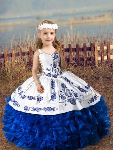 Organza Sleeveless Floor Length Little Girls Pageant Dress Wholesale and Embroidery and Ruffles