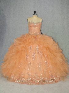 Sleeveless Beading and Ruffles Lace Up Ball Gown Prom Dress