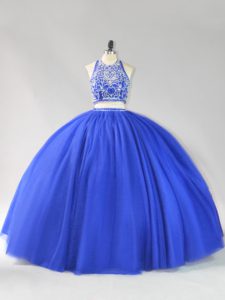 Floor Length Backless Sweet 16 Quinceanera Dress Royal Blue for Sweet 16 and Quinceanera with Beading