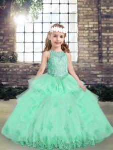 Gorgeous Apple Green Lace Up Child Pageant Dress Lace and Appliques Sleeveless Floor Length