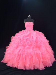 Stunning Floor Length Ball Gowns Sleeveless Pink Ball Gown Prom Dress Lace Up