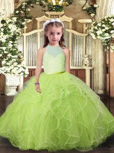 Enchanting Ball Gowns Little Girls Pageant Dress Yellow Green Scoop Tulle Sleeveless Floor Length Backless