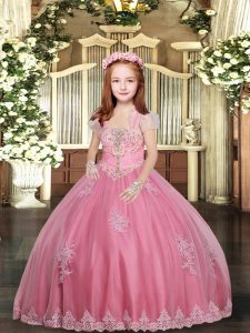 Top Selling Floor Length Ball Gowns Sleeveless Pink Little Girl Pageant Gowns Lace Up