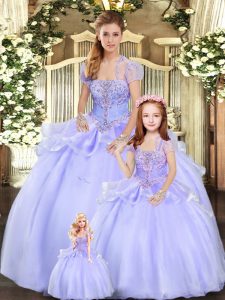 Lavender Lace Up 15th Birthday Dress Beading and Appliques Sleeveless Floor Length