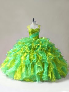 Sleeveless Organza Floor Length Zipper Vestidos de Quinceanera in Multi-color with Beading and Ruffles