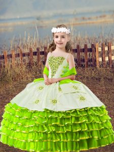 Trendy Yellow Green Lace Up Straps Beading and Embroidery and Ruffled Layers Little Girls Pageant Gowns Organza Sleeveless