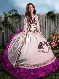 Ball Gowns Ball Gown Prom Dress Fuchsia Sweetheart Organza Sleeveless Floor Length Lace Up