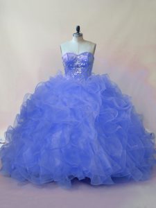 Blue Sleeveless Organza Lace Up Quinceanera Gowns for Sweet 16 and Quinceanera