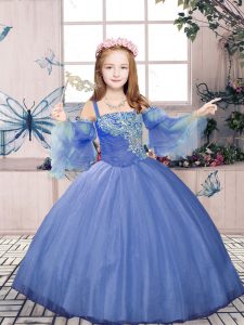 Modern Purple Lace Up Kids Pageant Dress Beading Sleeveless Floor Length