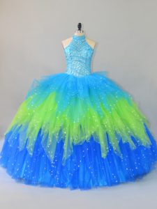 Latest Floor Length Lace Up 15 Quinceanera Dress Multi-color for Sweet 16 and Quinceanera with Beading and Ruffles