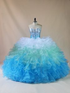 Multi-color Lace Up Sweetheart Beading and Ruffles Vestidos de Quinceanera Organza Sleeveless