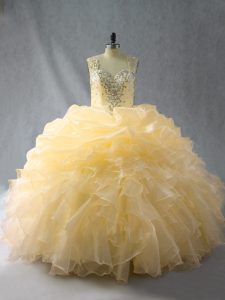 Straps Sleeveless Zipper Sweet 16 Quinceanera Dress Gold Organza