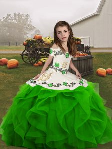 Organza Straps Sleeveless Lace Up Embroidery and Ruffles Kids Pageant Dress in