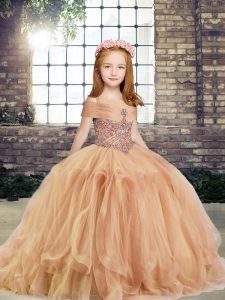 Champagne Sleeveless Beading Floor Length Little Girl Pageant Gowns