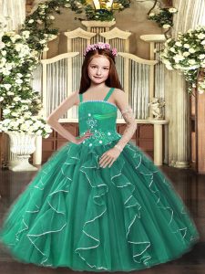 Beautiful Floor Length Ball Gowns Sleeveless Dark Green Pageant Gowns For Girls Lace Up