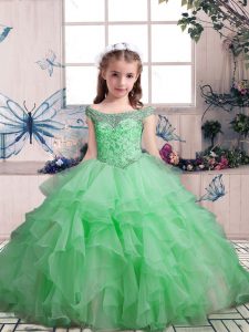 Sleeveless Beading and Ruffles Lace Up Little Girl Pageant Dress