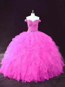 Sumptuous Floor Length Ball Gowns Sleeveless Fuchsia Sweet 16 Dresses Lace Up