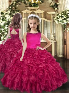 Admirable Scoop Sleeveless Lace Up Little Girl Pageant Gowns Fuchsia Organza