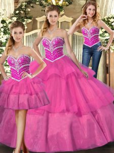 Fashionable Tulle Sleeveless Floor Length Quinceanera Gown and Beading and Ruffled Layers