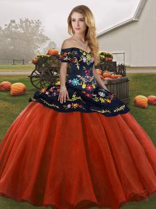 Rust Red Ball Gowns Embroidery Sweet 16 Quinceanera Dress Lace Up Tulle Sleeveless Floor Length