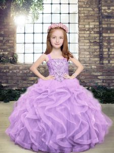 Latest Straps Sleeveless Lace Up Kids Pageant Dress Lavender Tulle