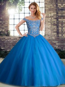 Sleeveless Brush Train Lace Up Beading Quinceanera Dresses