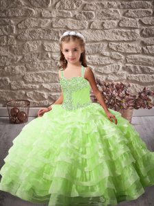 Lace Up Straps Beading and Ruffled Layers Little Girls Pageant Gowns Organza Sleeveless Brush Train