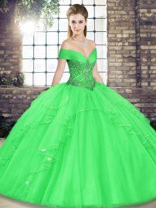 Floor Length Green Vestidos de Quinceanera Off The Shoulder Sleeveless Lace Up