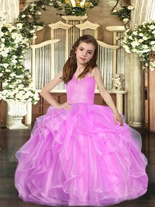 Trendy Lilac Straps Lace Up Ruffled Layers Child Pageant Dress Sleeveless