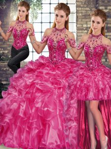 Colorful Sleeveless Lace Up Floor Length Beading and Ruffles Quince Ball Gowns