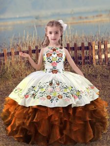 Ball Gowns Little Girl Pageant Gowns Rust Red Scoop Organza Sleeveless Floor Length Lace Up